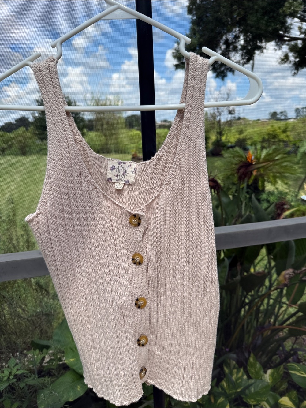 Hippie Rose Cream Ribbed Button-Front V-Neck Sweater Tank